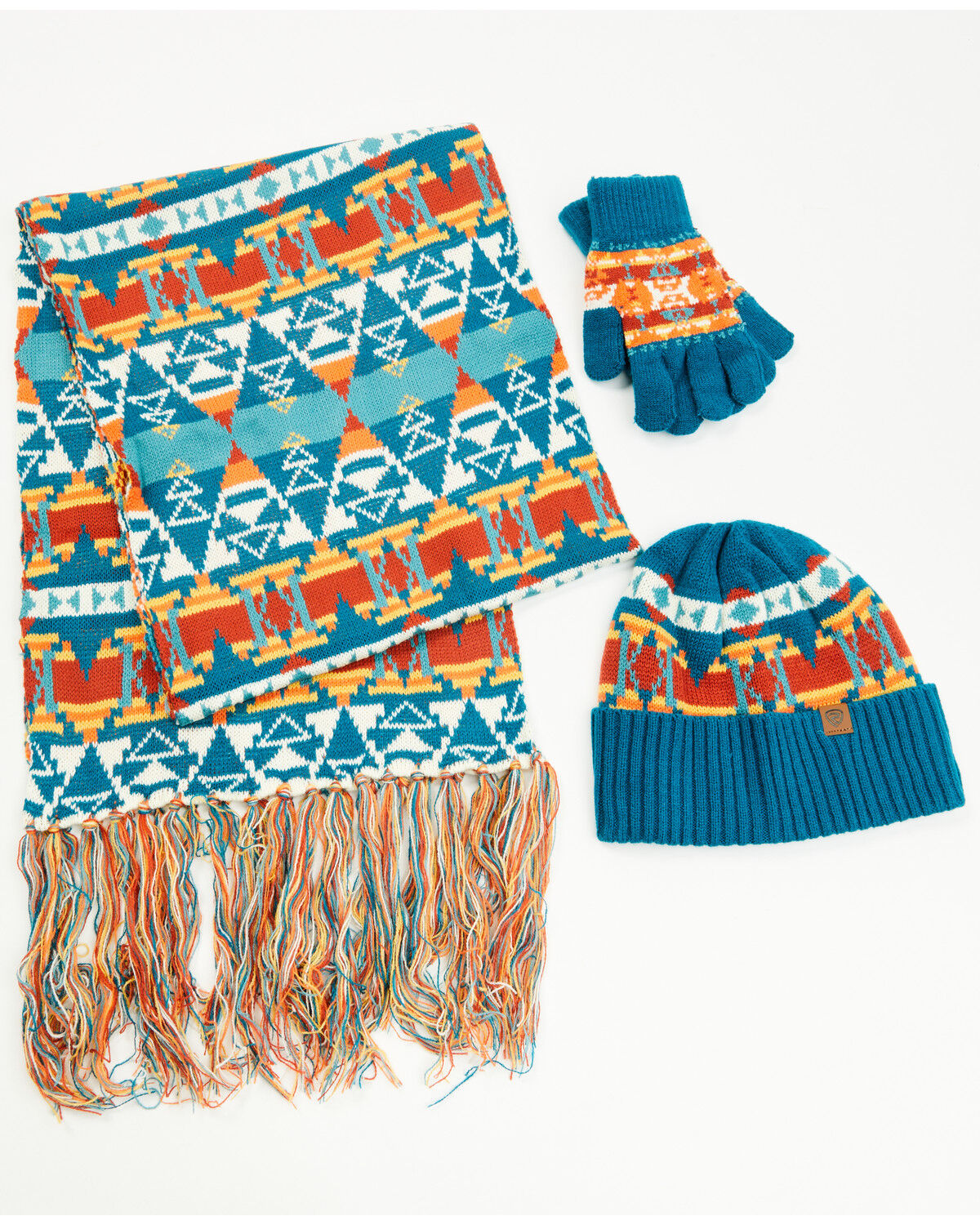 Image #2 - Panhandle Women's Southwestern Print Scarf Set - 3 Piece, Teal, hi-res