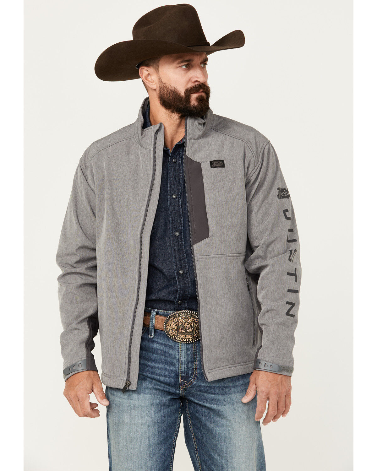 Image #1 - Justin Men's Stillwater Softshell Jacket, Heather Grey, hi-res