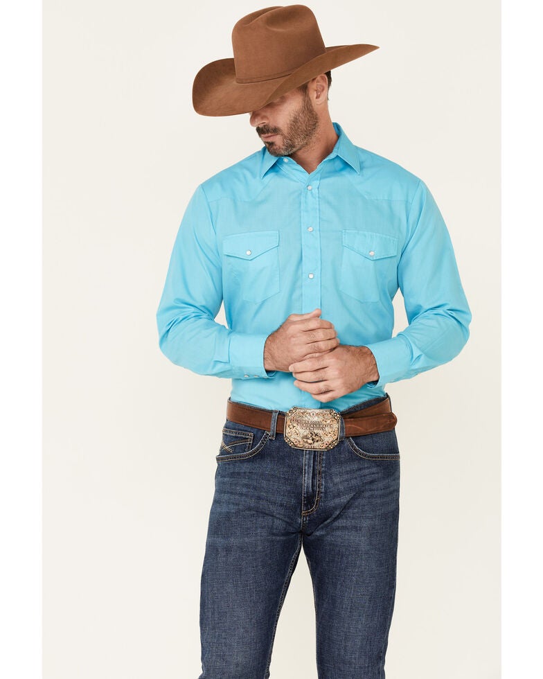 Roper Men's Solid Light Blue Long Sleeve Snap Western Shirt Sheplers
