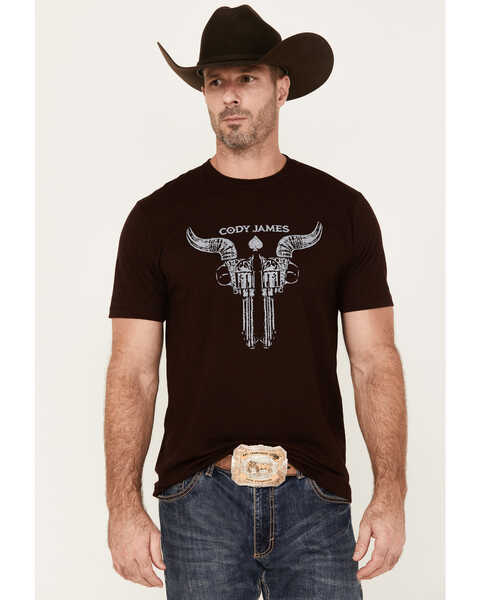 Image #1 - Cody James Men's Bullhead Guns Short Sleeve Graphic T-Shirt, Burgundy, hi-res