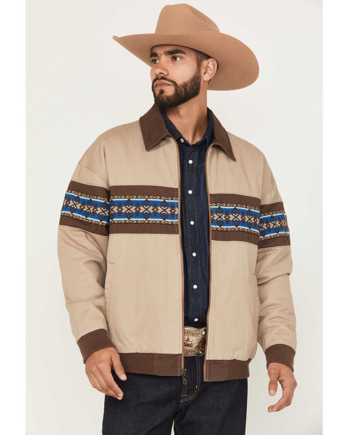 Wrangler Men's Southwestern Border Quilt Lined Zip-Up Bomber