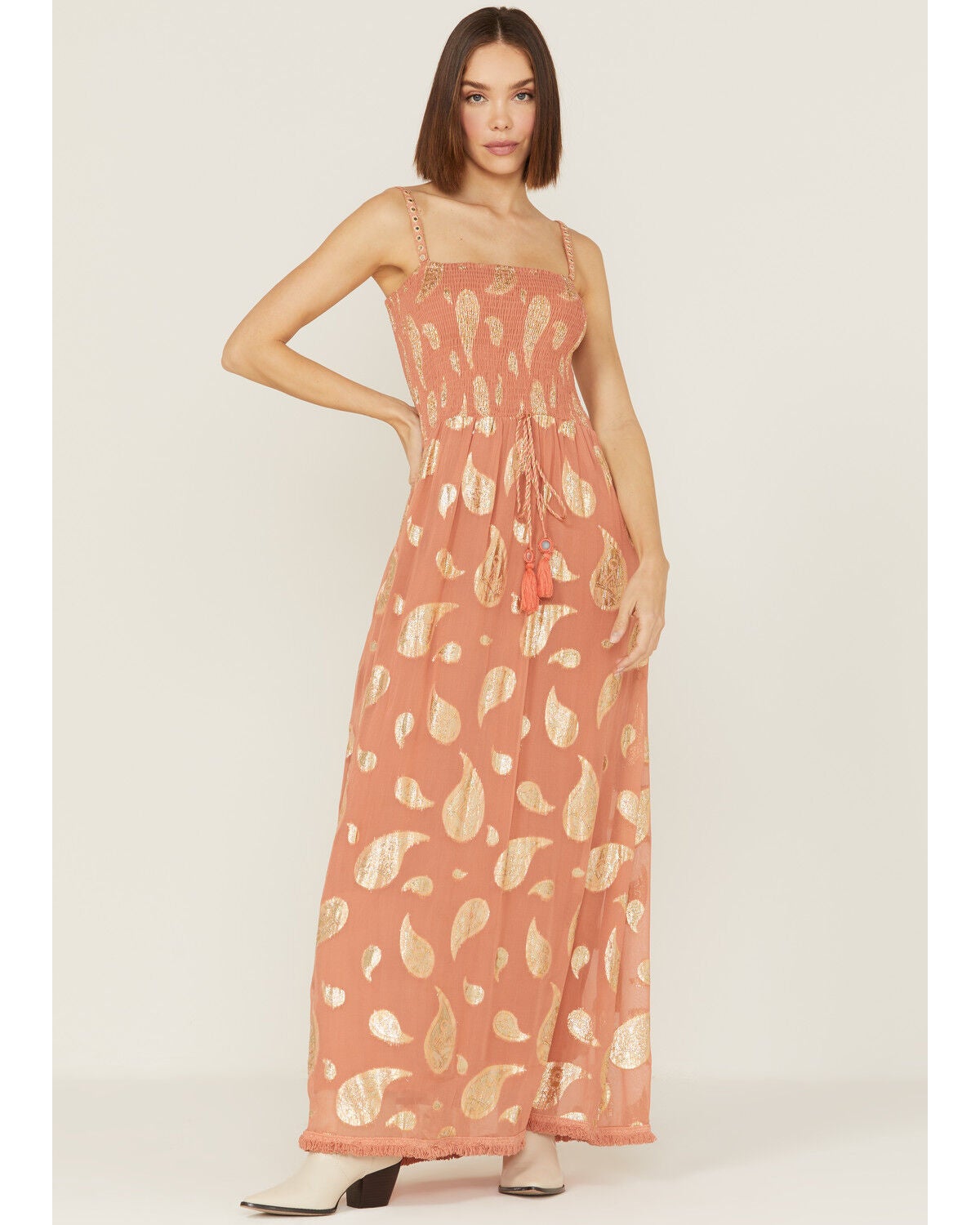 Z&L Women's Sophia Paisley Print Smocked Sleeveless Maxi Dress, Mauve, hi-res
