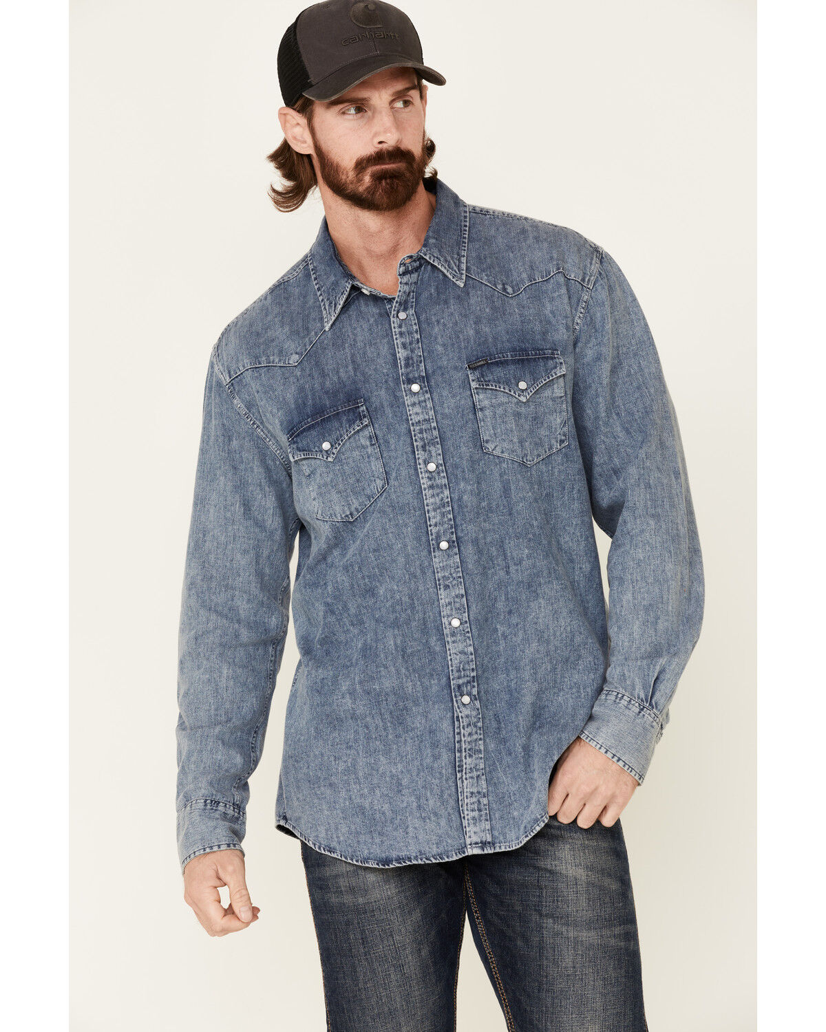 Image #1 - Rock & Roll Denim Men's Long Sleeve Denim Western Shirt, Blue, hi-res
