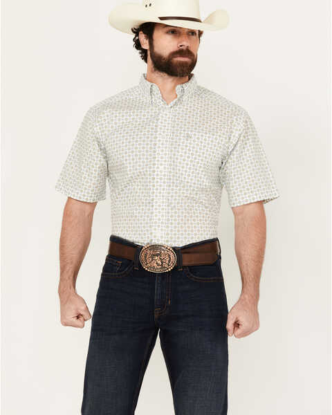 Image #1 - Ariat Men's Eduardo Geo Print Short Sleeve Button-Down Western Shirt , White, hi-res