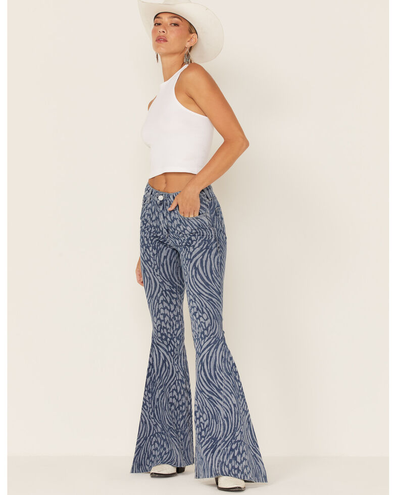 Ariat Women's Animal Print High-Rise Flare Jeans, Blue, hi-res