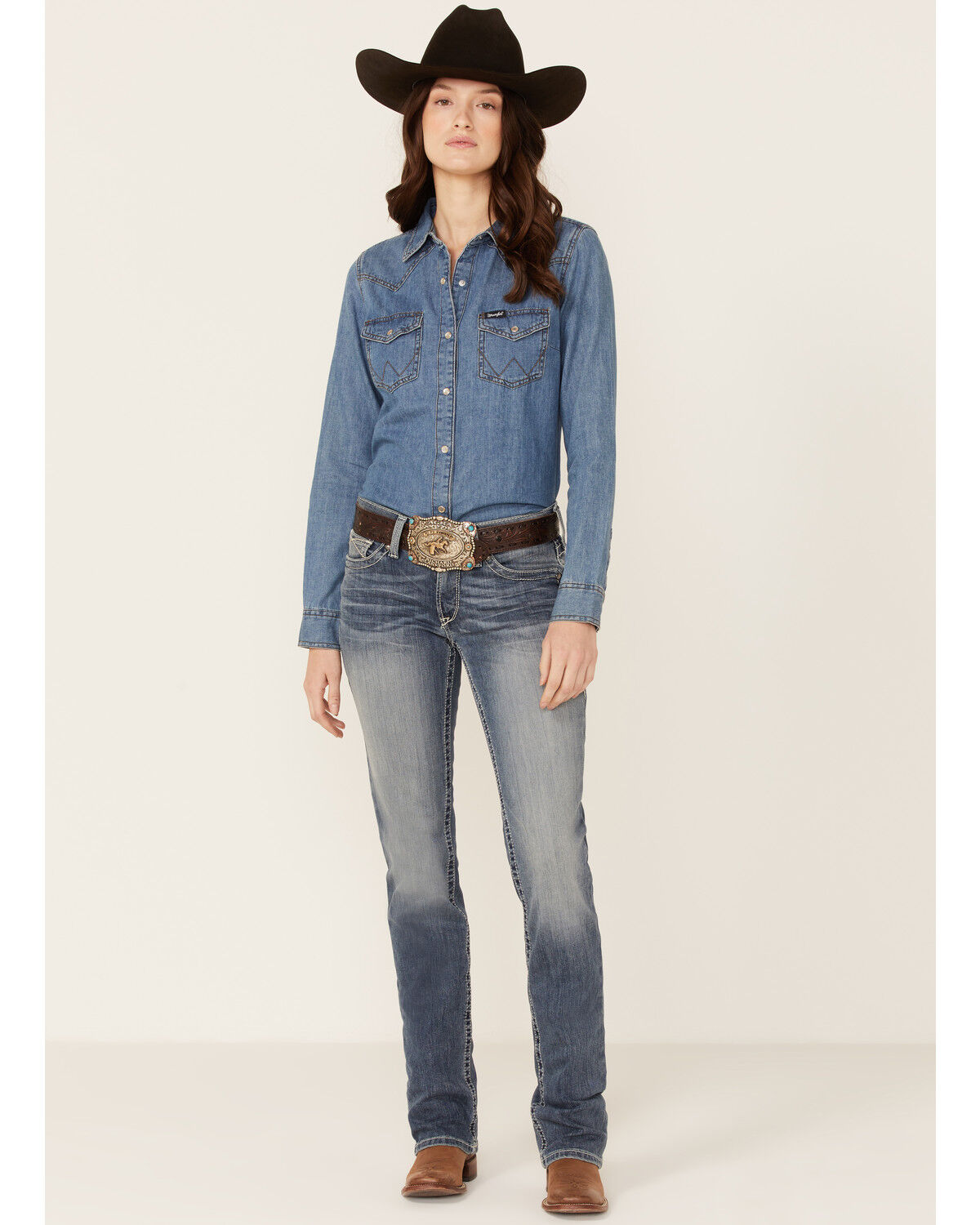 Image #2 - Ariat Women's Mid Rise Icon Stackable Straight Stretch Denim Riding Jeans, Indigo, hi-res