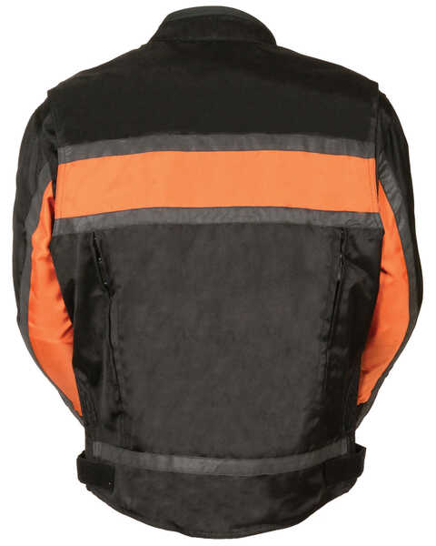 Image #3 - Milwaukee Leather Men's Reflective Stripe Racer Jacket, Black/orange, hi-res