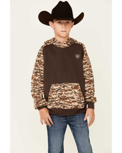 Image #1 - Ariat Boys' Patriot Desert Camo Hooded Sweatshirt , Brown, hi-res