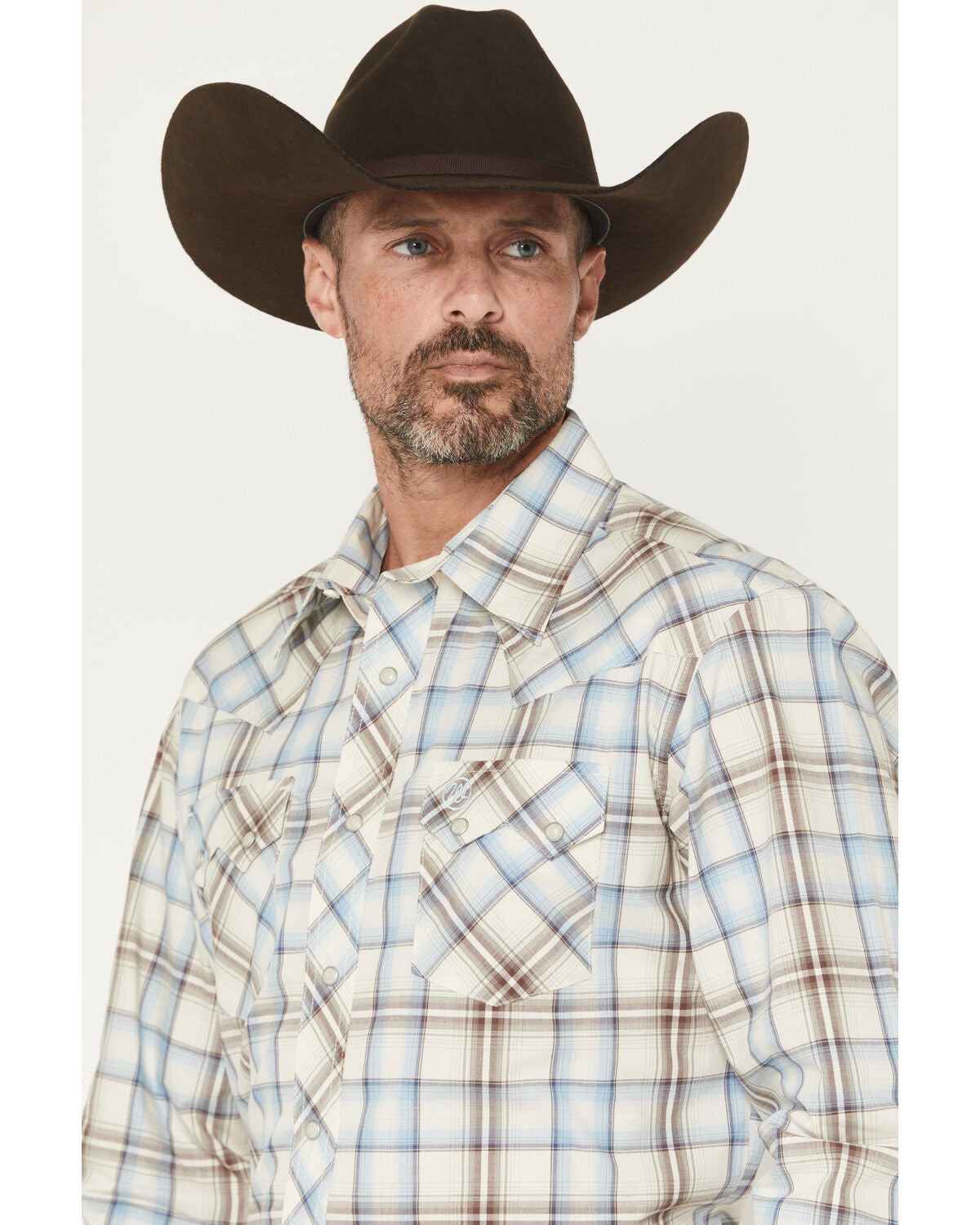 Image #2 - Wrangler Retro Men's Plaid Print Long Sleeve Snap Western Shirt, Blue, hi-res
