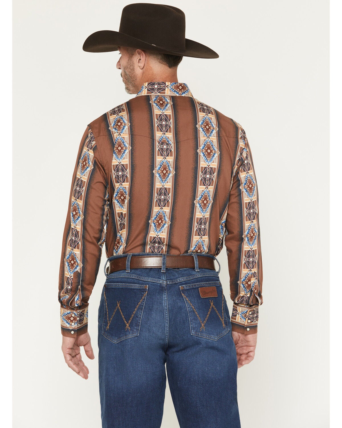 Image #4 - Wrangler Men's Checotah Southwestern Print Long Sleeve Snap Western Shirt, Brown, hi-res