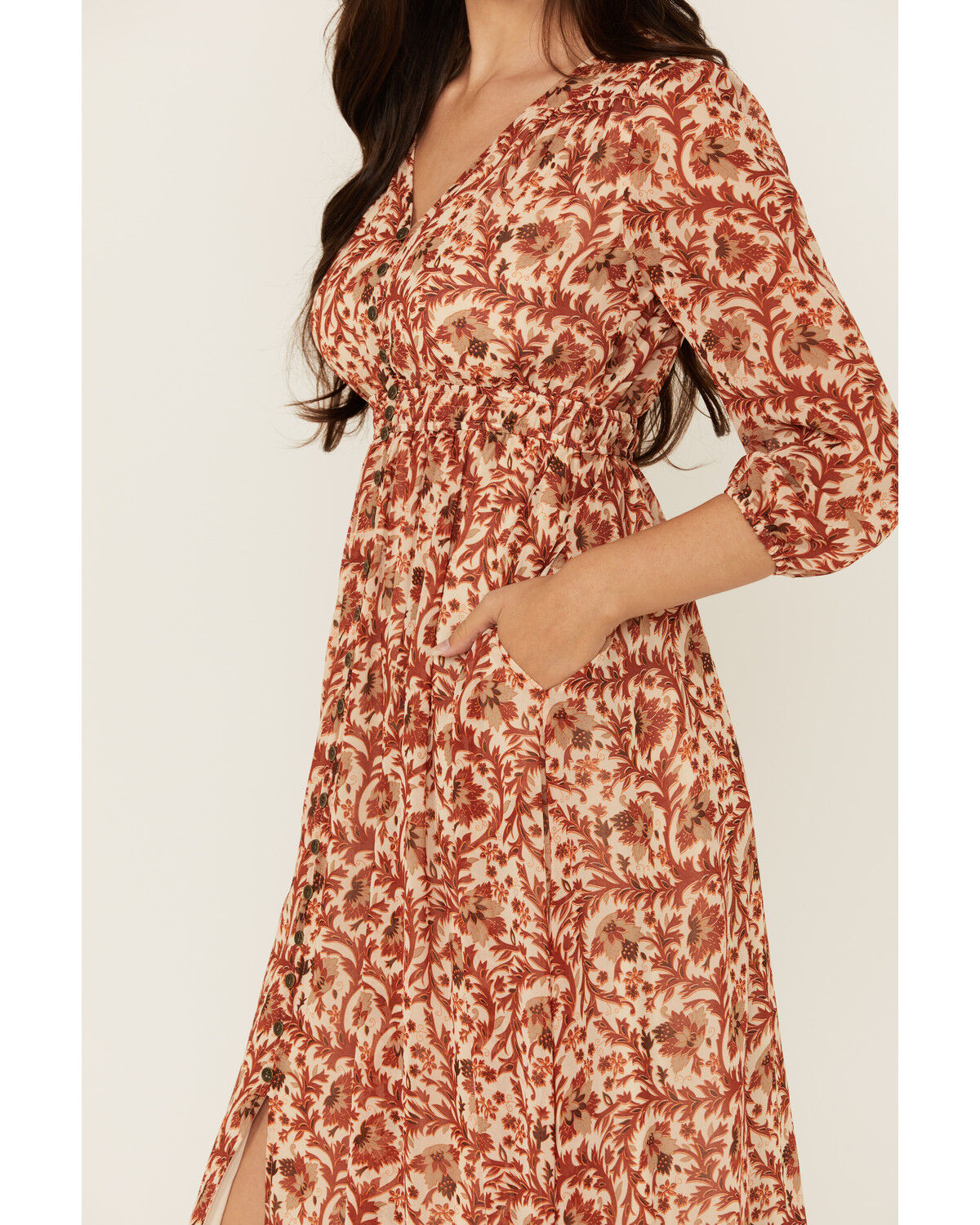Image #3 - Shyanne Women's Chiffon Floral Print Maxi Dress, Taupe, hi-res