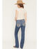Image #1 - Miss Me Women's Medium Wash Mid Rise Wing Pocket 32" Bootcut Stretch Denim Jeans, Medium Wash, hi-res
