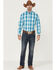 Image #2 - Stetson Men's Large Ombre Plaid Print Long Sleeve Button Down Western Shirt , Blue, hi-res