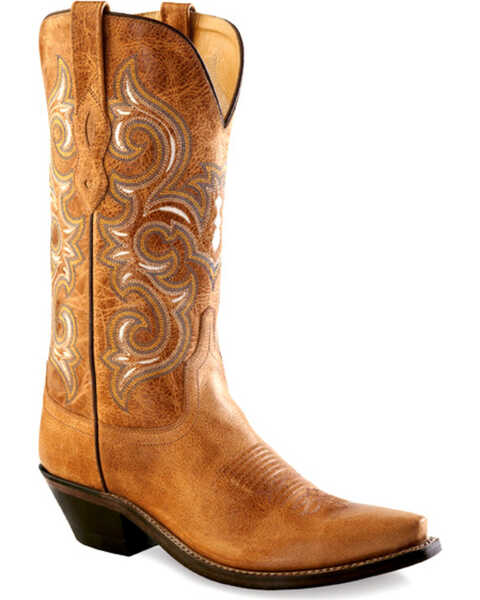 Old West Women's Rustic Tan Western Boots - Snip Toe  , Tan, hi-res