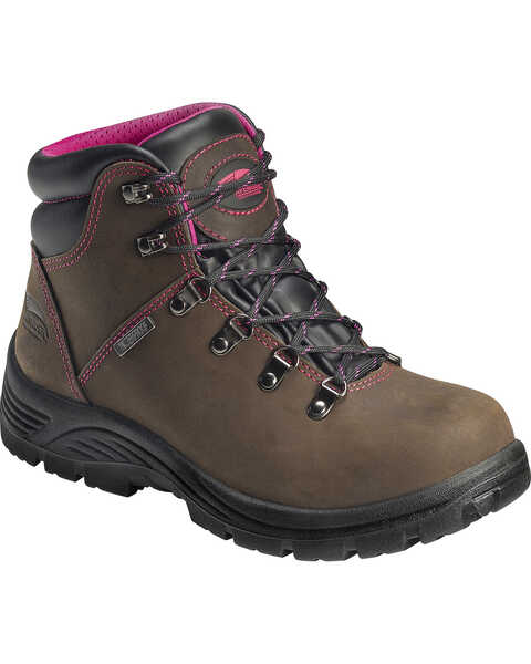 Image #1 - Avenger Women's Waterproof Lace-Up Work Boots - Round Toe, Brown, hi-res
