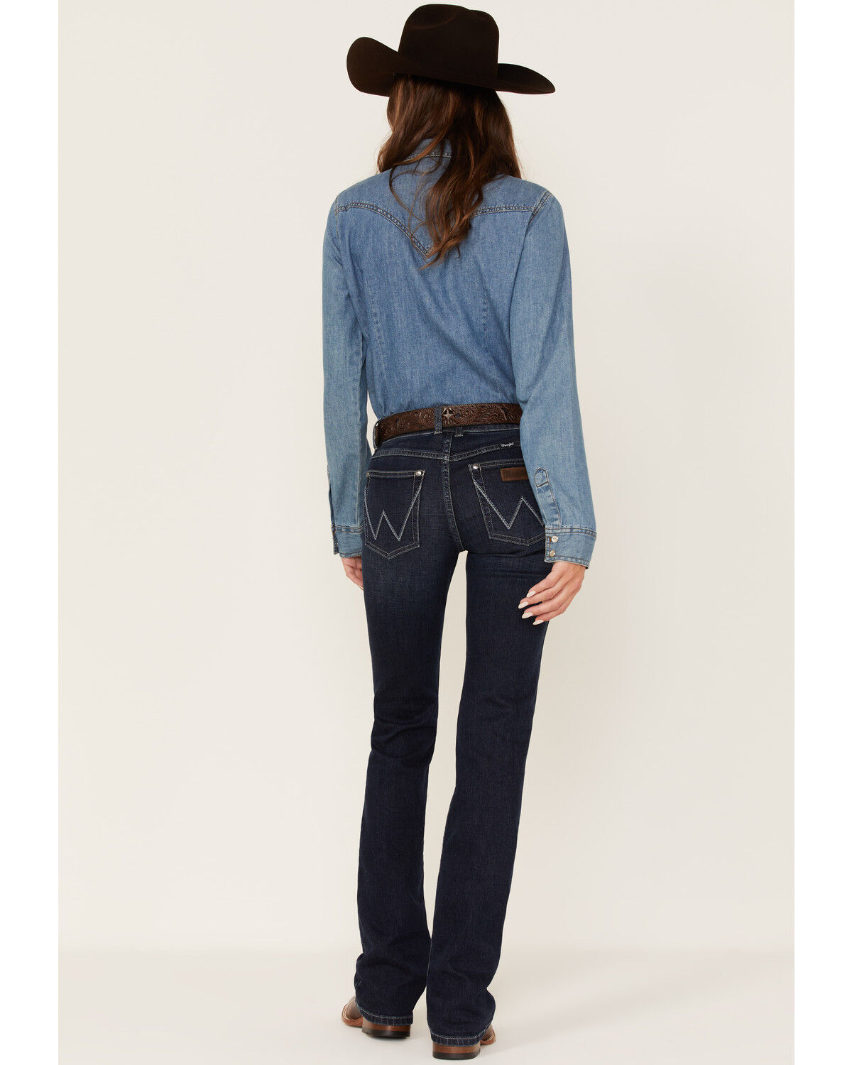 Image #3 - Wrangler Retro Women's Dark Wash Mid Rise Mae Alexis Stretch Bootcut Jeans, Blue, hi-res