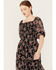 Image #2 - Wild Moss Women's Floral Pais Short Sleeve Smocked Midi Dress, Black, hi-res