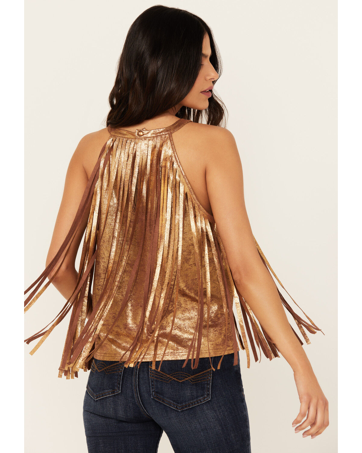 Image #4 - Idyllwind Women's Prescott Foiled Faux Suede Fringe Tank, Brown, hi-res