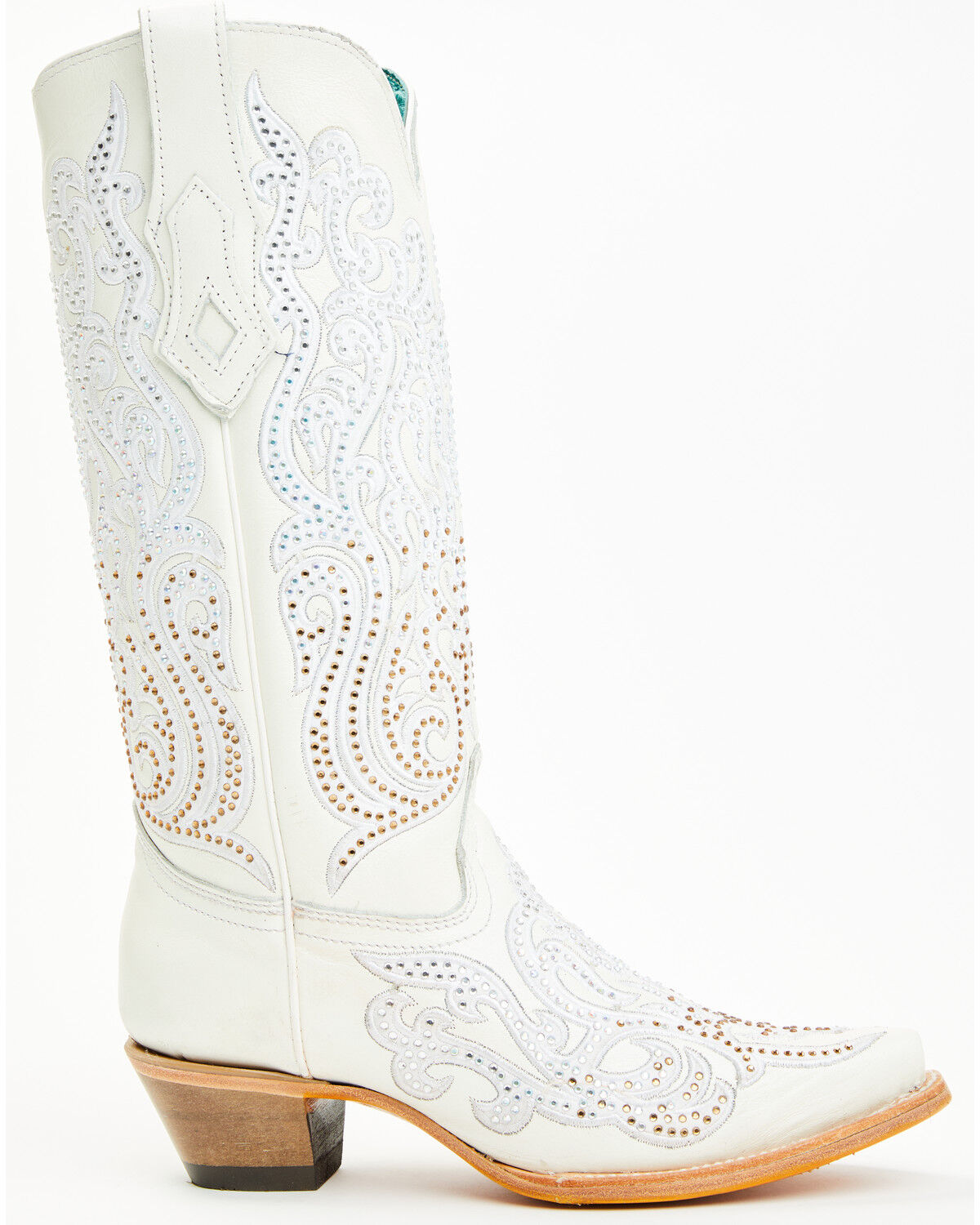 Image #2 - Corral Women's Crystal Embroidered Western Boots - Snip Toe, White, hi-res
