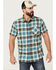 Image #1 - Brothers and Sons Men's Bonner Plaid Print Short Sleeve Button Down Western Shirt, Light Blue, hi-res