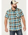 Image #1 - Brothers and Sons Men's Bonner Plaid Print Short Sleeve Button Down Western Shirt , Light Blue, hi-res