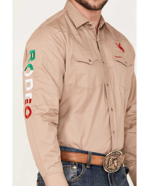 Image #3 - Rodeo Clothing Men's Mexico Flag Long Sleeve Snap Western Shirt, Tan, hi-res