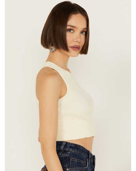 Image #2 - Fornia Women's Floral High Neck Cropped Top , White, hi-res