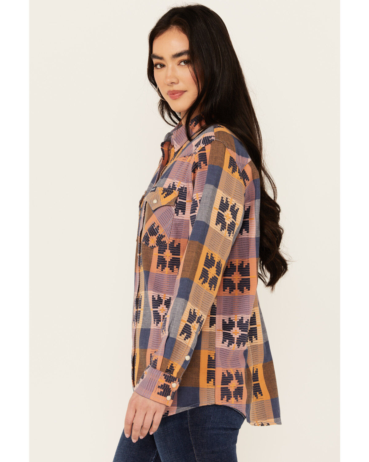 Image #2 - Wrangler Retro Women's Western Vintage Plaid Print Boyfriend Long Sleeve Snap Western Shirt, Multi, hi-res