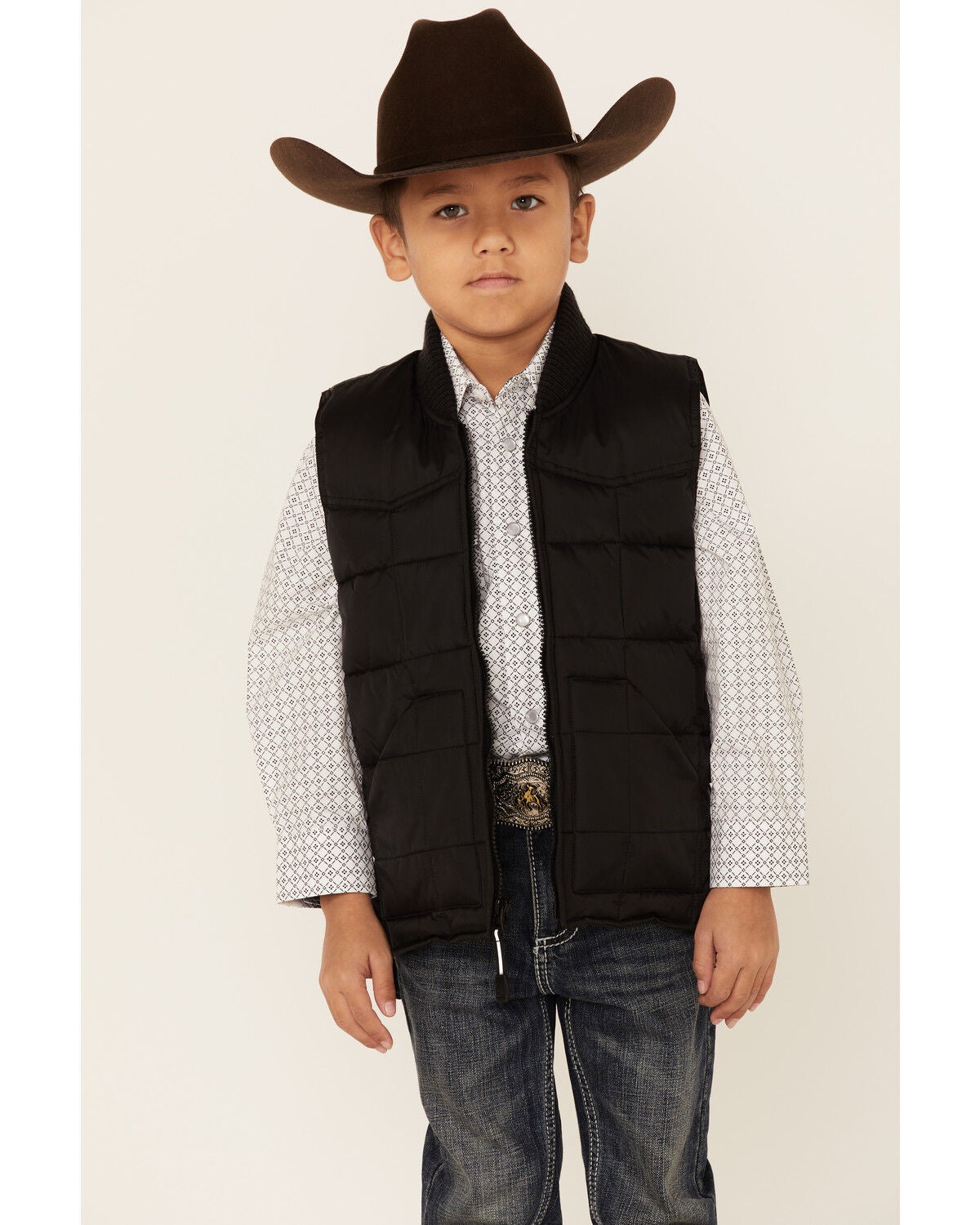 Image #1 - Roper Boys' Black Rangewear Quilted Down Vest , , hi-res