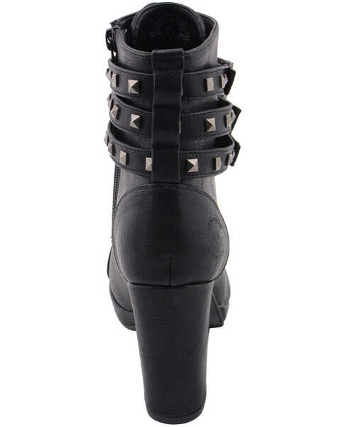 Image #7 - Milwaukee Leather Women's Studded Buckle Strap Laced Boots - Round Toe, Black, hi-res