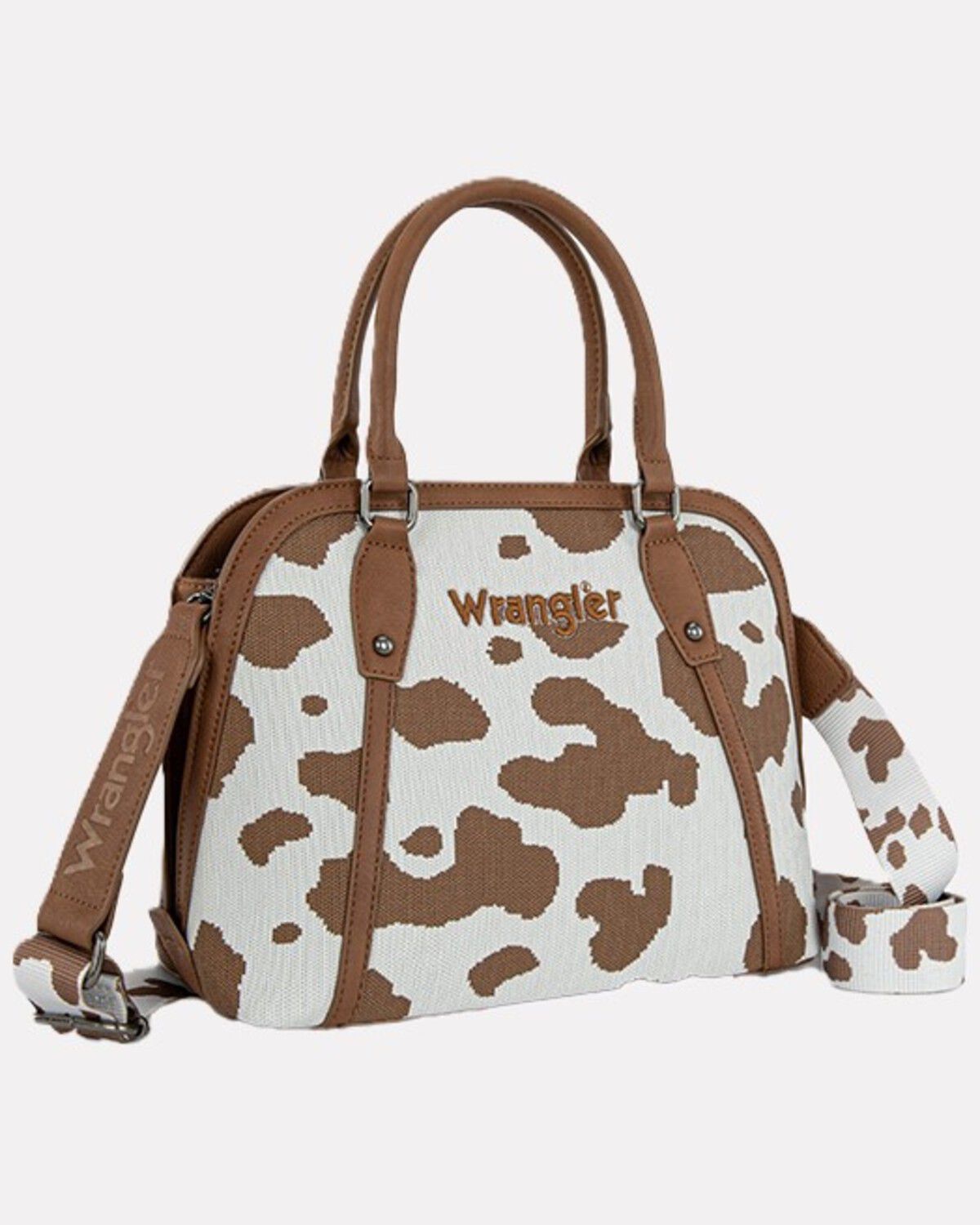Image #1 - Wrangler Women's Cow Print Satchel Crossbody Bag, Brown, hi-res