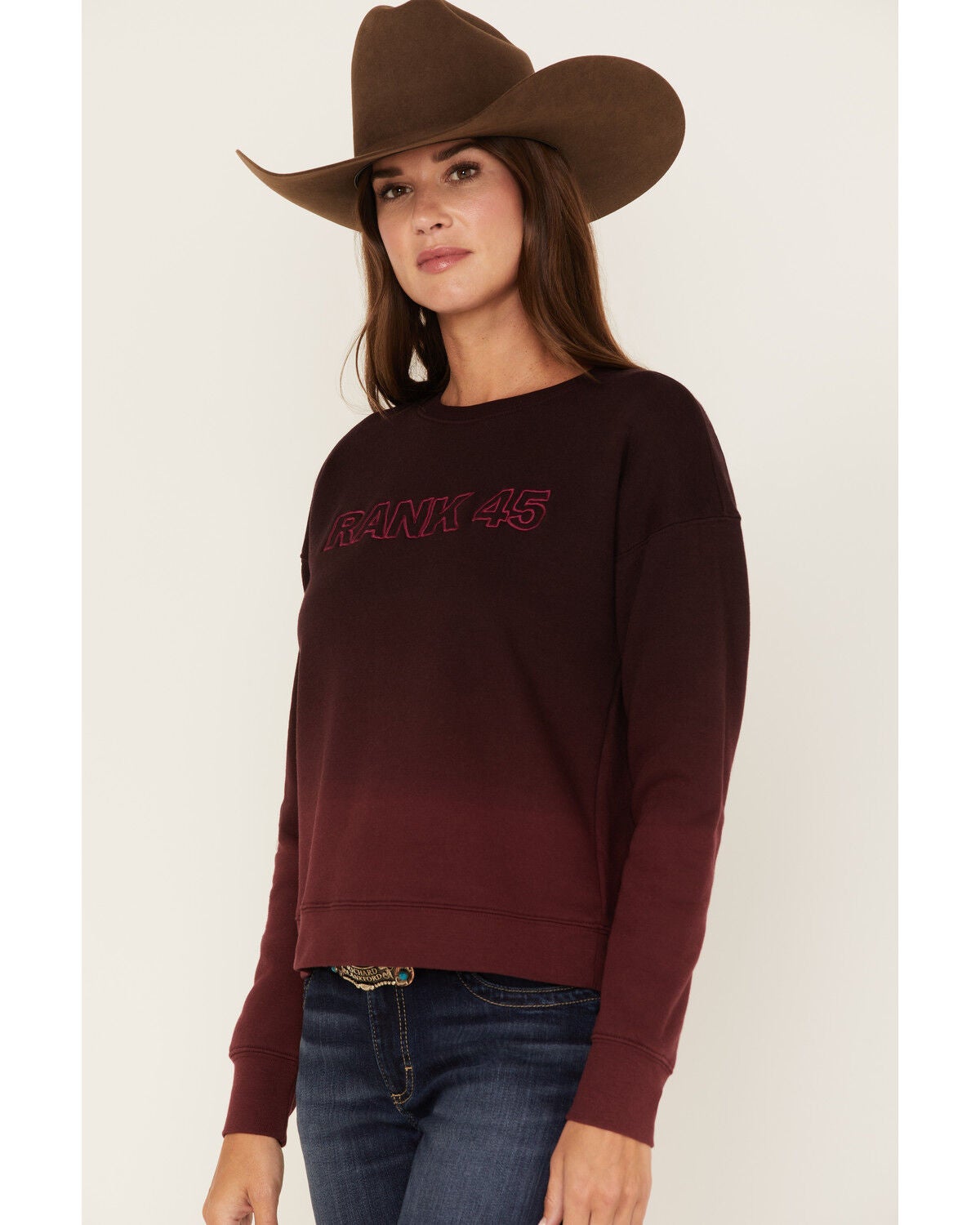 Image #2 - RANK 45&reg; Women's Long Sleeve Ombre Pullover Sweater, Burgundy, hi-res