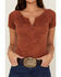 Image #2 - RANK 45® Women's Southwestern Burnout Henley Tee, Rust Copper, hi-res