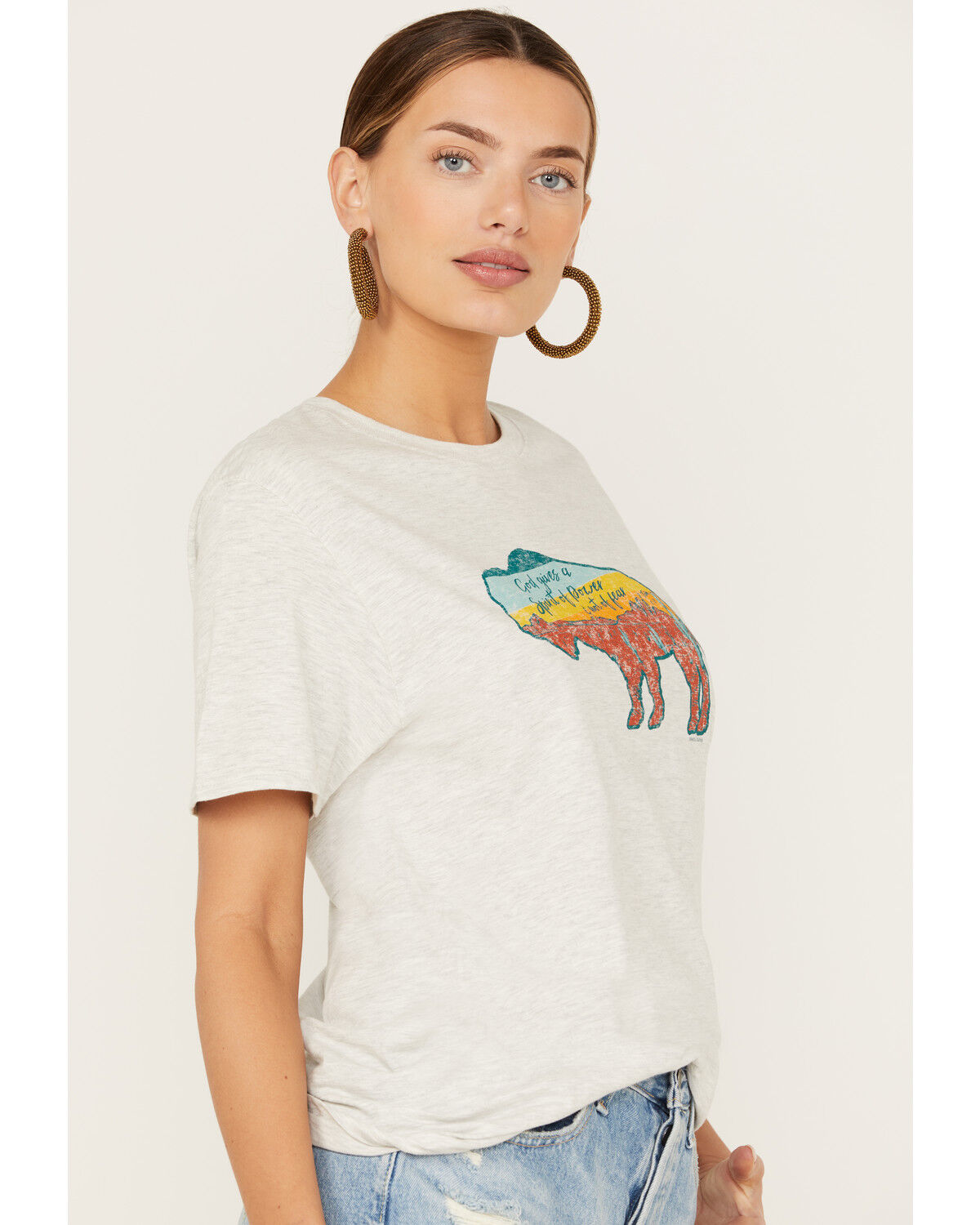 Image #2 - Kerusso Women's Bison Short Sleeve Graphic Tee, Oatmeal, hi-res