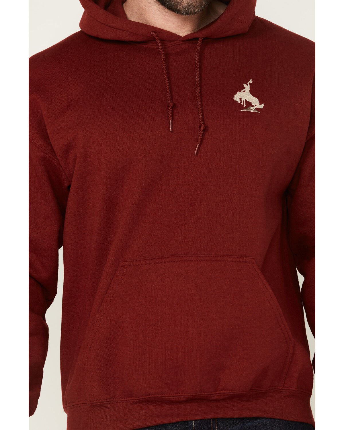 Image #3 - Riot Society Men's Boot Barn Exclusive Bucking Bronco Embroidered Hooded Sweatshirt, Burgundy, hi-res
