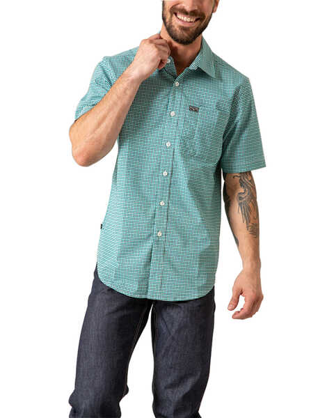 Kimes Ranch Men's Chute Plaid Print Short Sleeve Button Down Western Shirt, Teal, hi-res