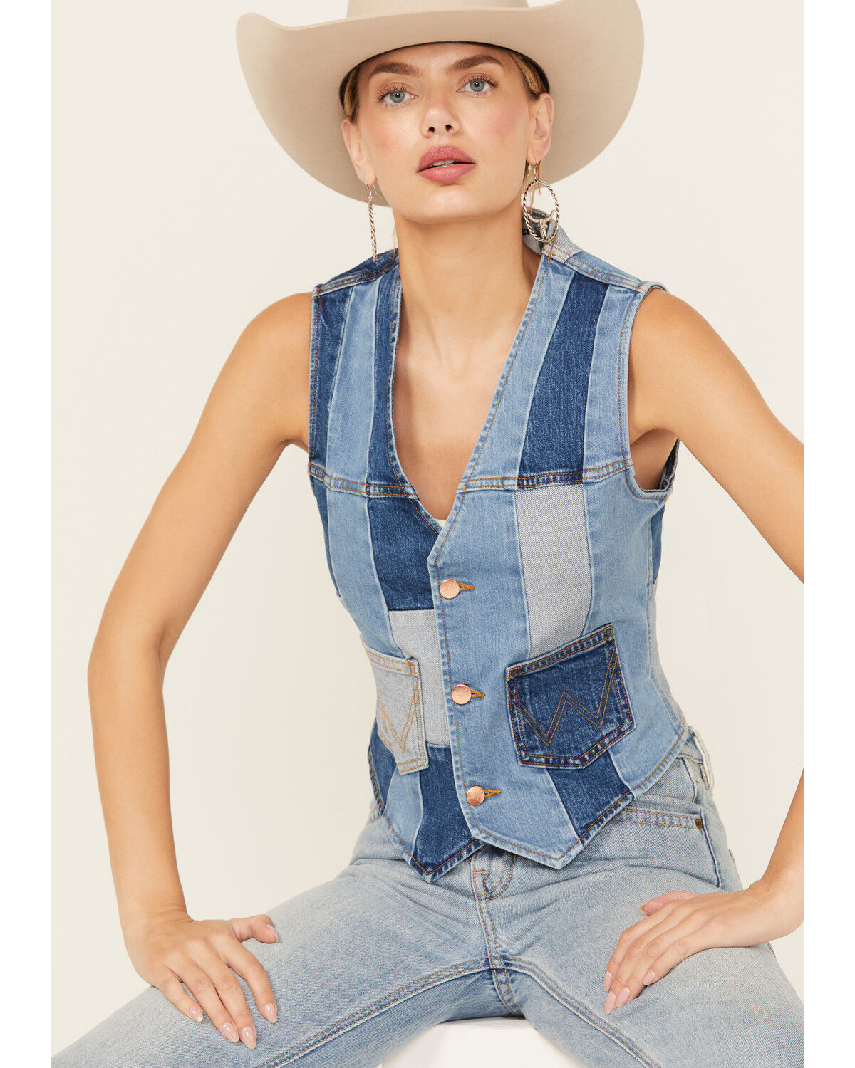 Image #2 - Wrangler x Lainey Wilson Women's Patchwork Denim Vest, Blue, hi-res