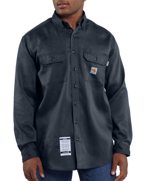 Carhartt Men's Flame Resistant Dry Twill Long Sleeve Work Shirt, Navy, hi-res