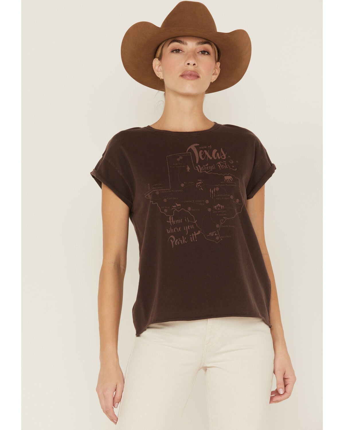 Image #1 - Cleo + Wolf Women's Texas Map Rolled Sleeve Graphic Tee, , hi-res