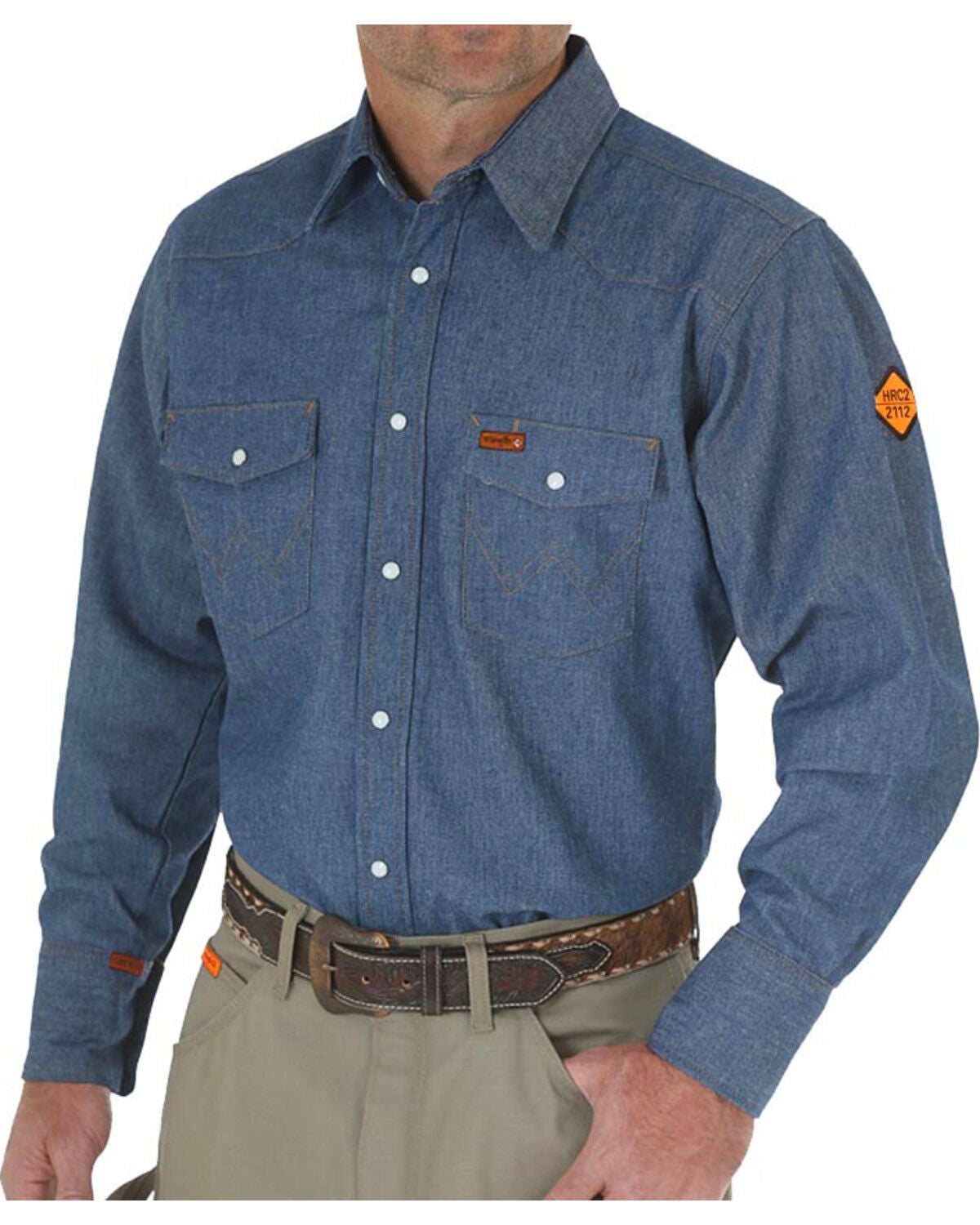 Wrangler Men's FR Long Sleeve Snap Western Work Shirt - Big, Blue, hi-res
