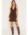 Image #1 - Stoosh Women's Faux Suede Halter Mini Dress, Chocolate, hi-res