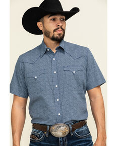 Roper Men's Blue Textured Southwestern Geo Print Short Sleeve Western Shirt , Navy, hi-res