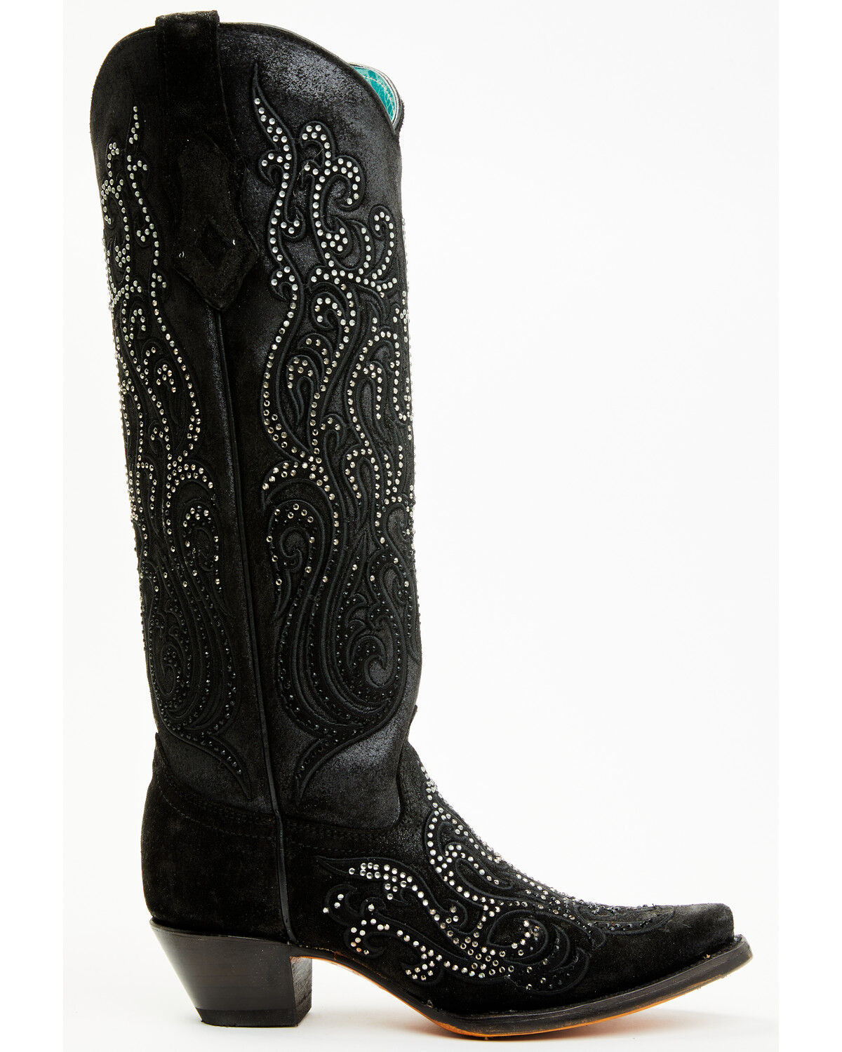 Image #2 - Corral Women's Crystal Embroidered Tall Western Boots - Snip Toe, Black, hi-res