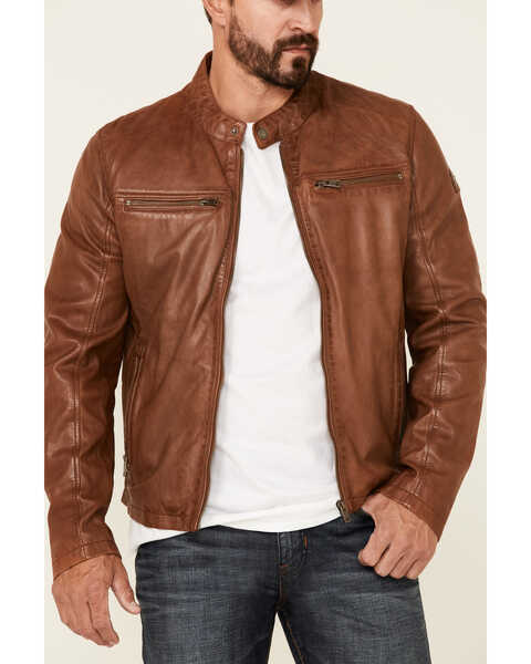 Image #3 - Mauritius Leather Men's Cognac Jon Zip-Front Moto Leather Jacket , , hi-res