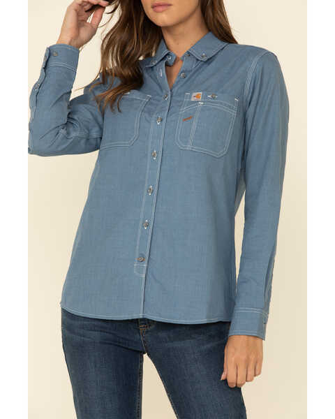 Image #3 - Carhartt Women's FR Force Lightweight Button Front Long Sleeve Shirt , Steel Blue, hi-res