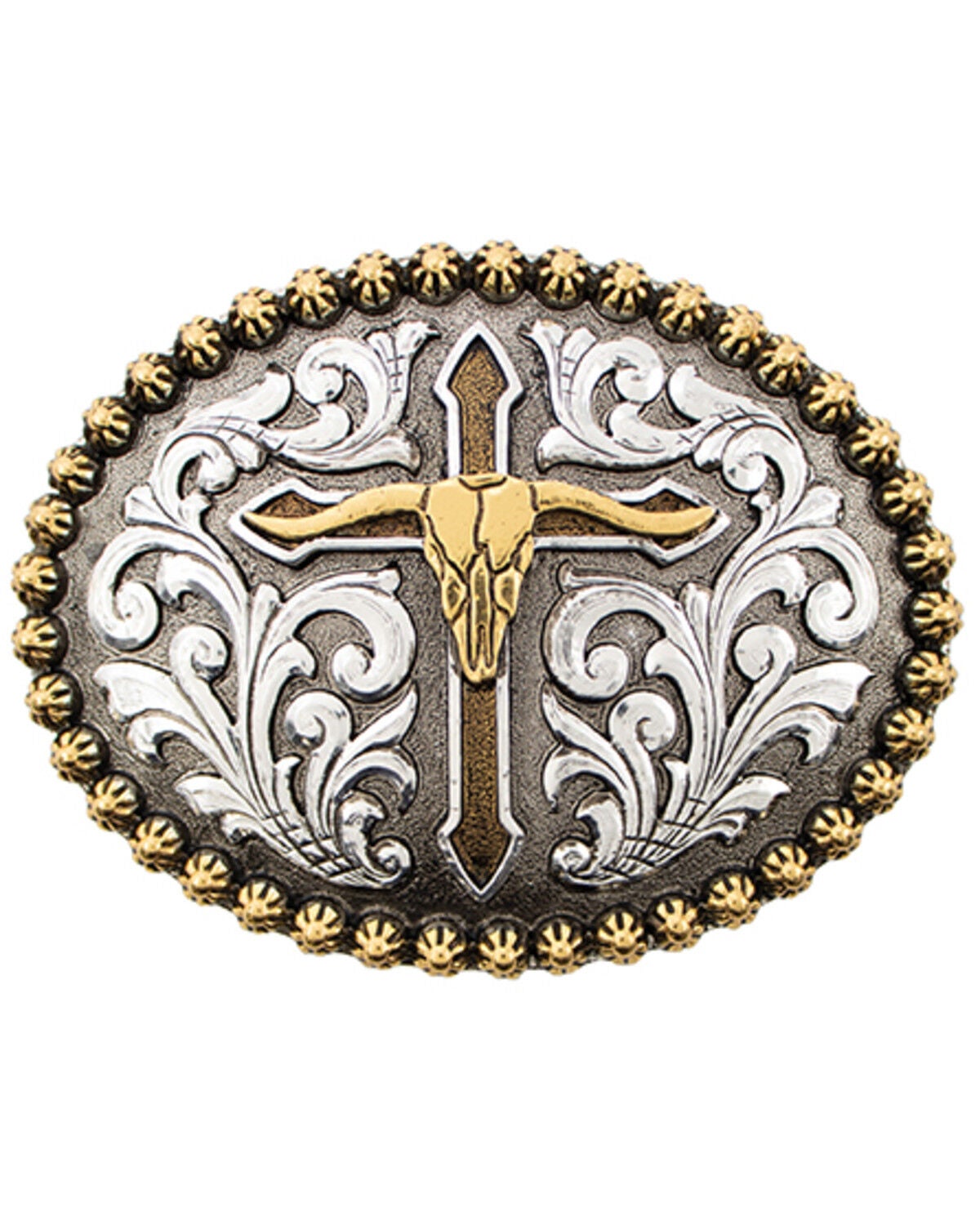 Cody James Men's Steer Skull With Cross Belt Buckle, No Color, hi-res