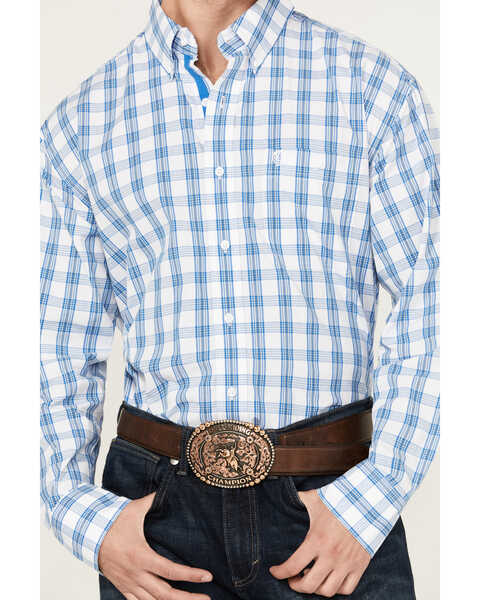 Image #3 - George Strait By Wrangler Men's Plaid Print Long Sleeve Button-Down Stretch Western Shirt , White, hi-res