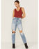 Image #4 - Miss Me Women's Found My Love Knot Hot Ribbed Tank, Brick Red, hi-res