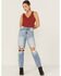 Miss Me Women's Found My Love Knot Hot Ribbed Tank, Brick Red, hi-res