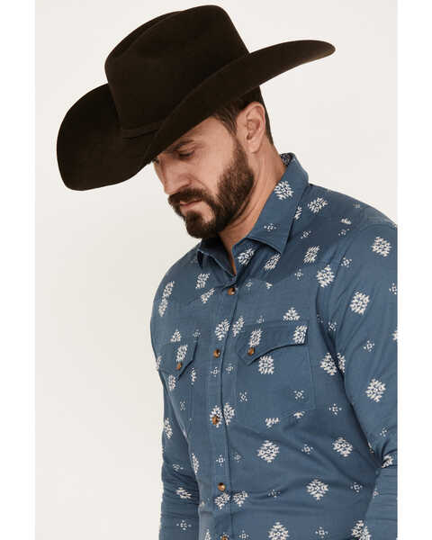 Image #2 - Pendleton Men's Laramie Diamond Print Long Sleeve Snap Western Shirt, Blue, hi-res